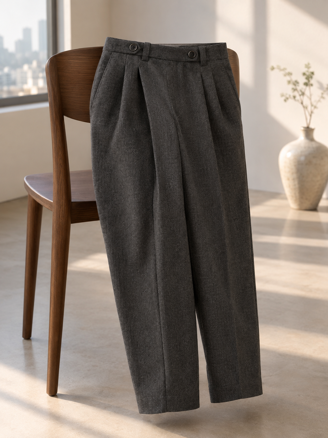 Relaxed Pleated Wool-Blend Tapered Trousers
