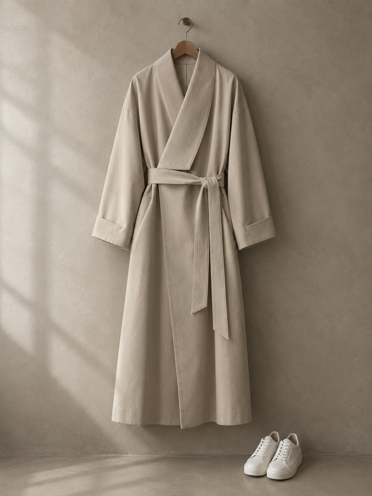 Minimalist Hanbok-Collar Oversized Trench Coat