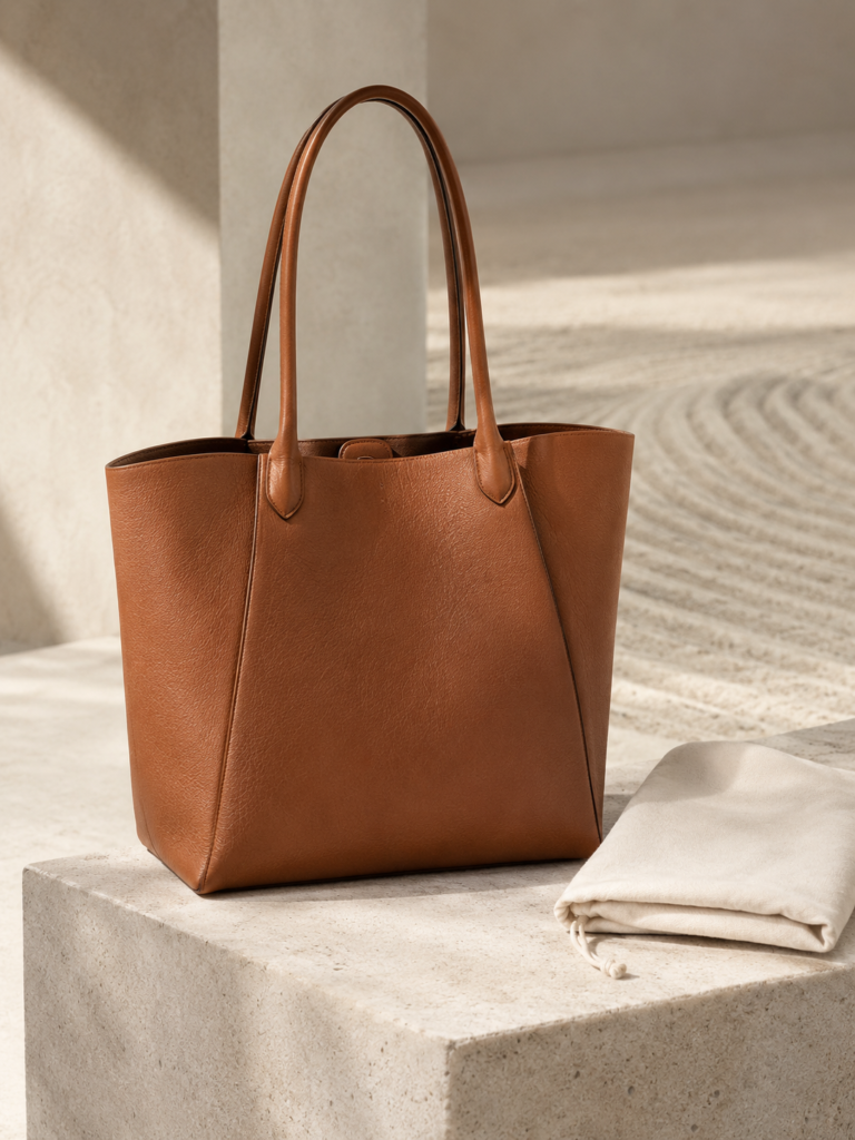 Sculptural Structured Vegetable-Tanned Leather Tote